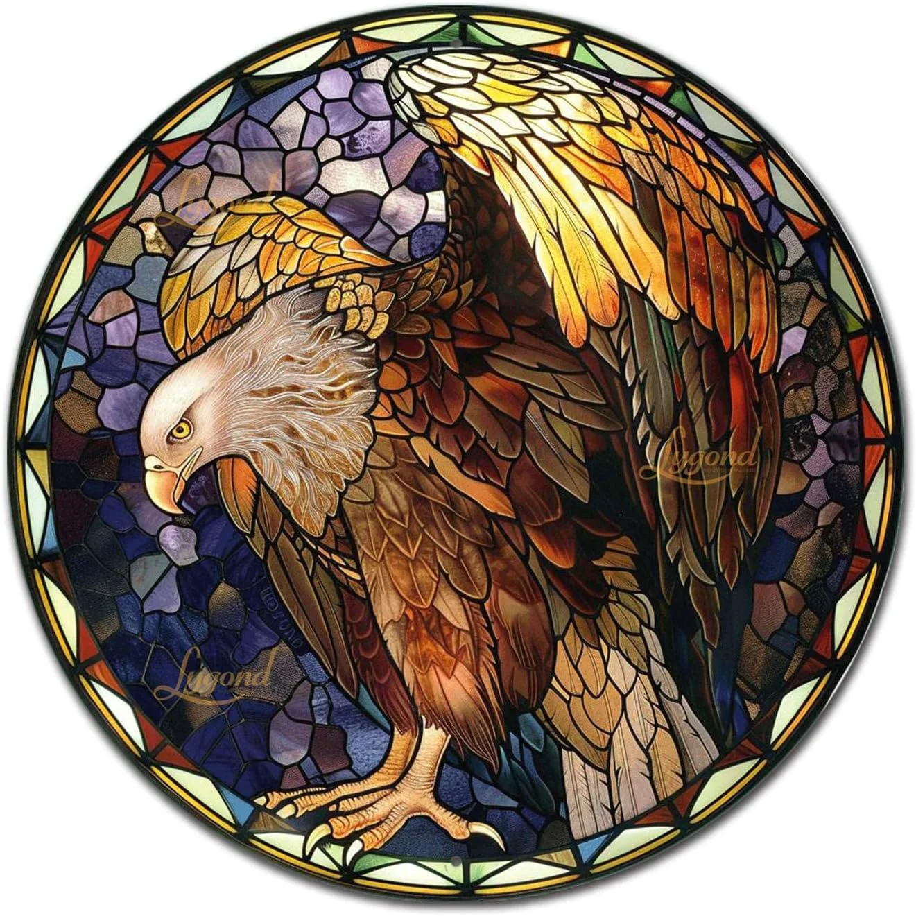 Versatile Lygond Metal Sign Tin Sign Circular Stained Glass Vulture Bathroom Decor For Garden 12×12 Inches First-Class