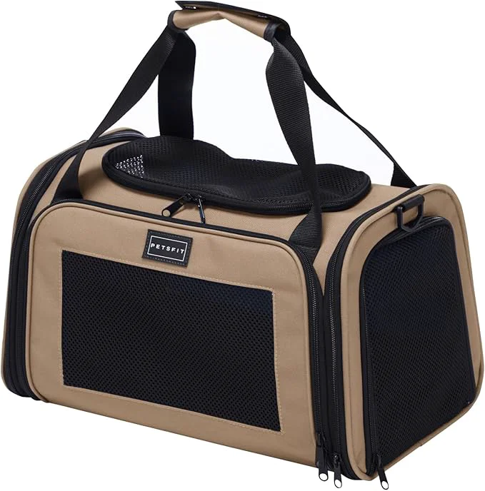Premium Material PETSFIT Pet Carrier for Cat Small Dogs Dog Carrier Airline TSA Soft Cat Carrier for Travel Small Animal Carrier for Pets Under 12 Lbs KhakiAbout ThisOverview Safe