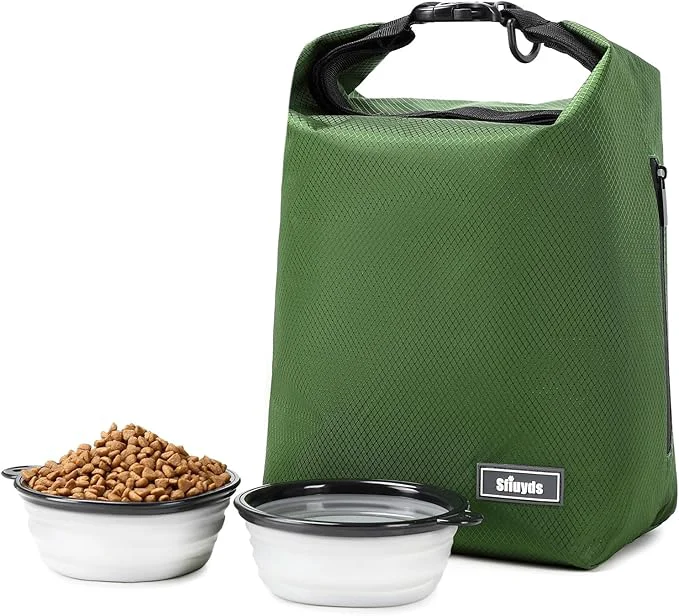 Proven Dog Food Travel Bag Pet Food Container 20 lb w 2PCS Collapsible Dog Travel Bowls and Zipper Side Pocket Green Large About ThisOverview Original