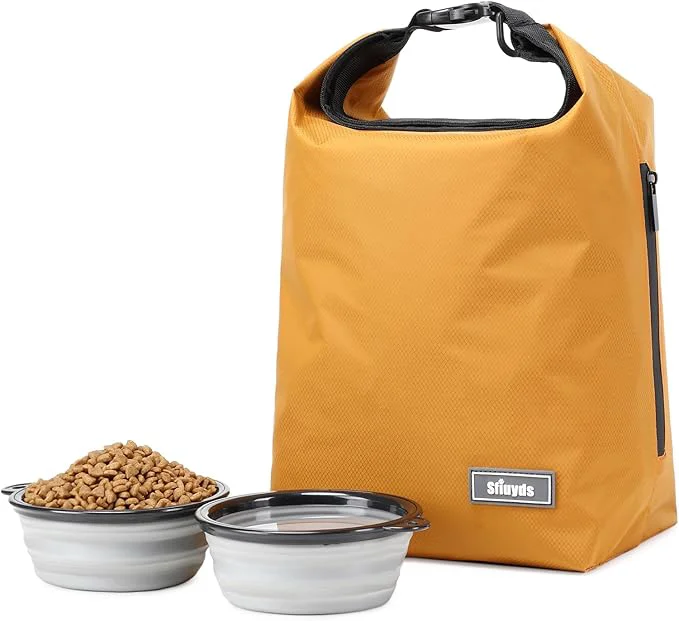 Green Dog Food Travel Bag w 2PCS Collapsible Dog Travel Bowls dog food storage container 20 lb Yellow Large About ThisOverview Dependable