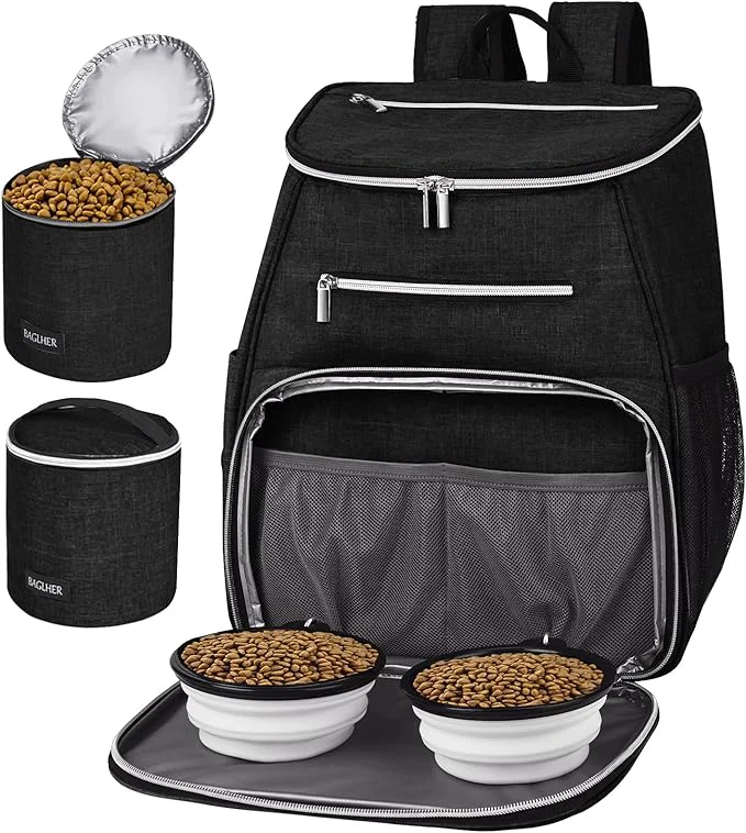 Premium BAGLHER丨Dog Travel Bag Backpack Airline Pet Supplies Backpack Dog Travel Bag with 2 Silicone Collapsible Bowls and 2 Food Baskets BlackAbout ThisOverview Carefully Designed