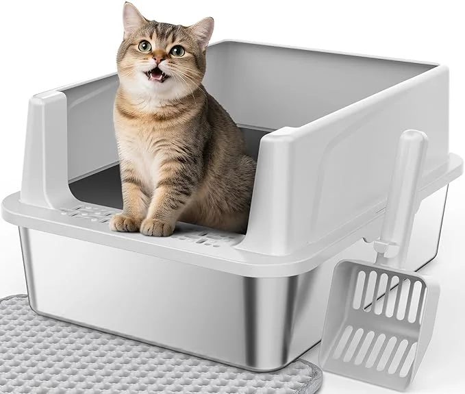 Clean FURTIME Stainless Steel Cat Litter Box Natural