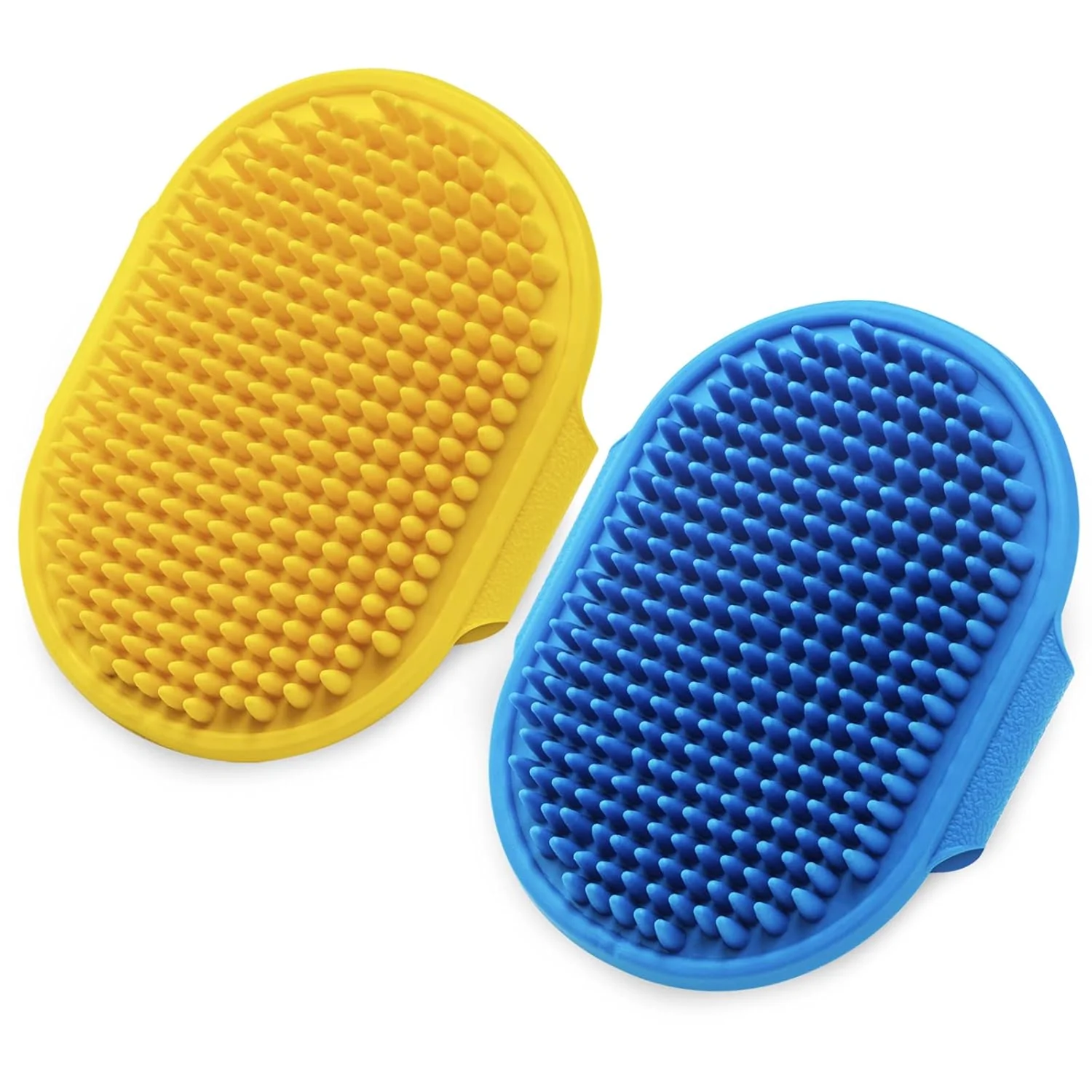 Trendy Dog Grooming Brush Lilpep Pet Shampoo Bath Brush Soothing Massage Rubber Comb with Adjustable Ring Handle for Long Short Haired Dogs and Cats Blue Yellow pack of 2 Minimalist