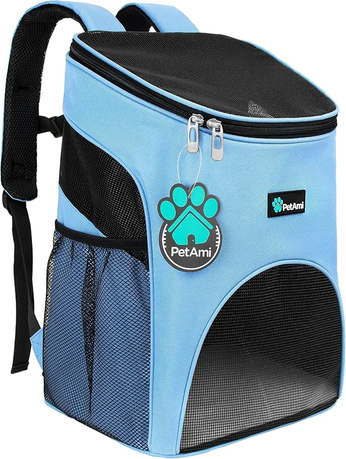 Pure PetAmi Small Dogs and Cat Backpack Carrier Airline Pet Backpack Carrier Ventilated Safety Strap Buckle Support Designed for Hiking Travel Camping Outdoor Max 18 lbs Light Blue About ThisOverview High-Quality