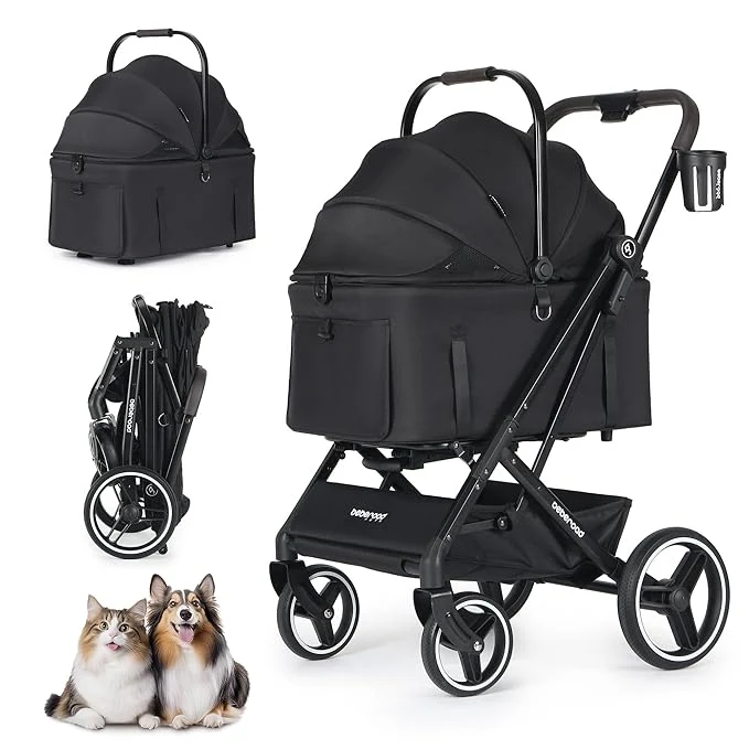 Specialty X3 2 in 1 Pet Stroller for Medium or Two Small Dogs Cats 4 Wheels Lightweight Foldable Carrier Dog Stroller with Waterproof Weather Cover Cup Holder Storage Basket Black About ThisOverview Professional