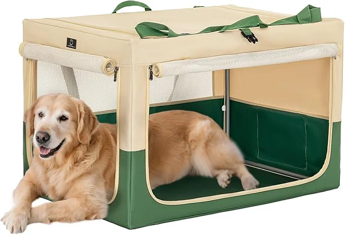 Casual Soft Dog Crate 40 Inch Large Portable Collapsible Pet Travel Kennel 3-Door Lockable Zippers Reinforced Steel Frame Easy Setup Mesh Panels — I for SUV Car Camping Home UseAbout ThisOverview Minimalist