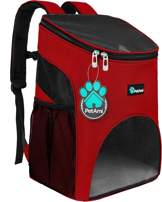 Dependable PetAmi Small Dogs and Cat Backpack Carrier Airline Pet Backpack Carrier Ventilated Safety Strap Buckle Support Designed for Hiking Travel Camping Outdoor Max 18 lbs Red About ThisOverview High-Performance