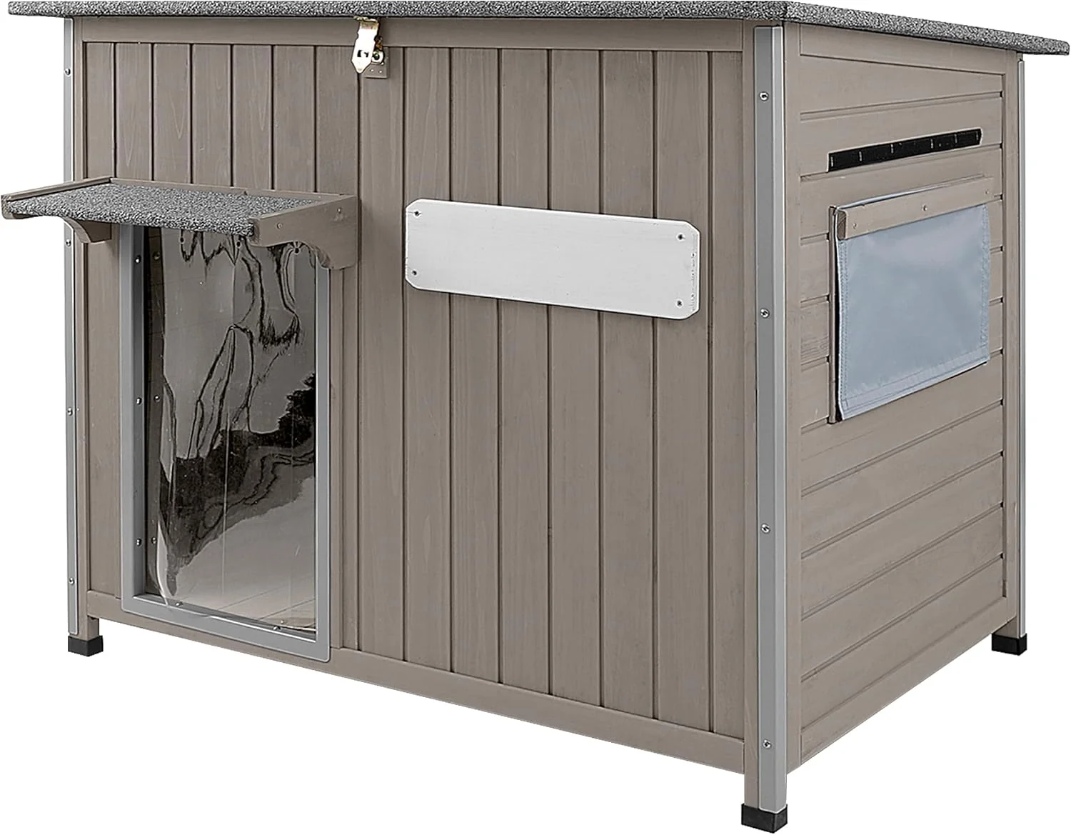 Pure 43.3 L Large Outdoor Dog House Weatherproof Doghouse for Medium to Large Dogs with Anti Bite Frames Wooden Dog Kennel with Window 8 d Feet Reinforced Bottom for Pet Up to 180 LBS Recyclable