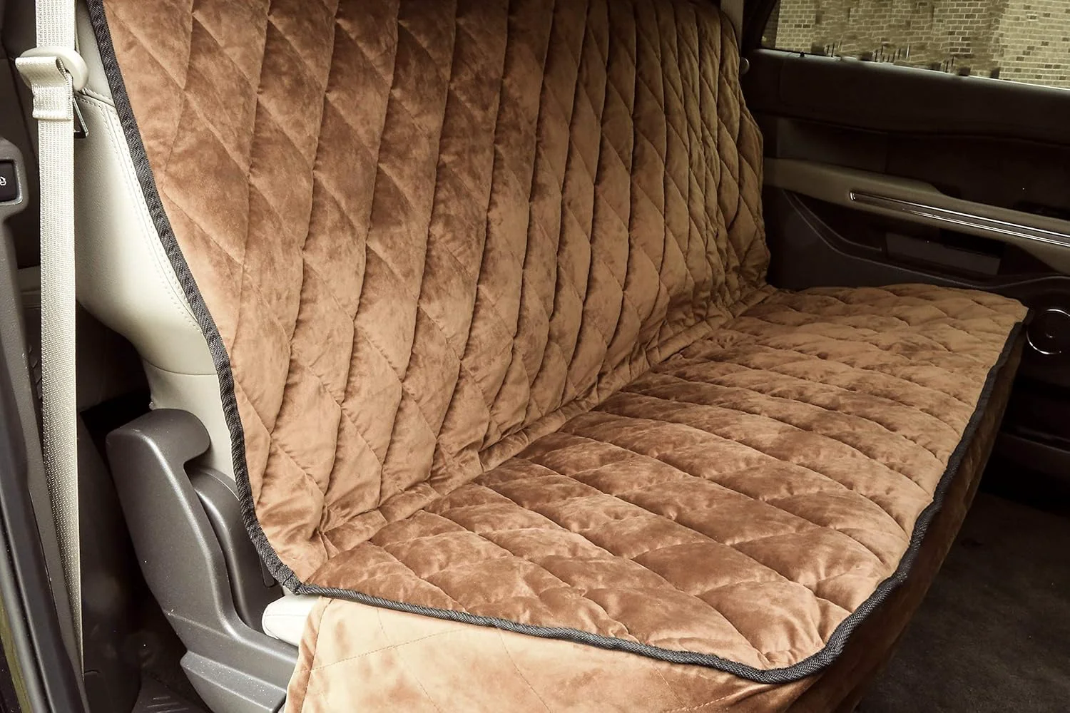 Official Plush Paws Products Velvet Rear Car Seat Protector w o Hammock Washable Waterproof Back Seat Dog Cover for Car Truck SUV Nonslip Tear Resistant Pet Seat Cover X-Large Desert Sand World-Class