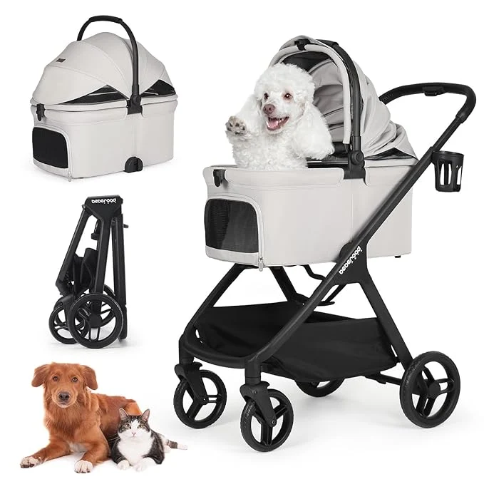 High-Performance X-5 Luxury Pet Stroller for Medium Dog Under 55lbs or 2 Small Dogs Cats One-Touch Folding Adjustable Handle and Detachable Carrier Grey About ThisOverview Professional