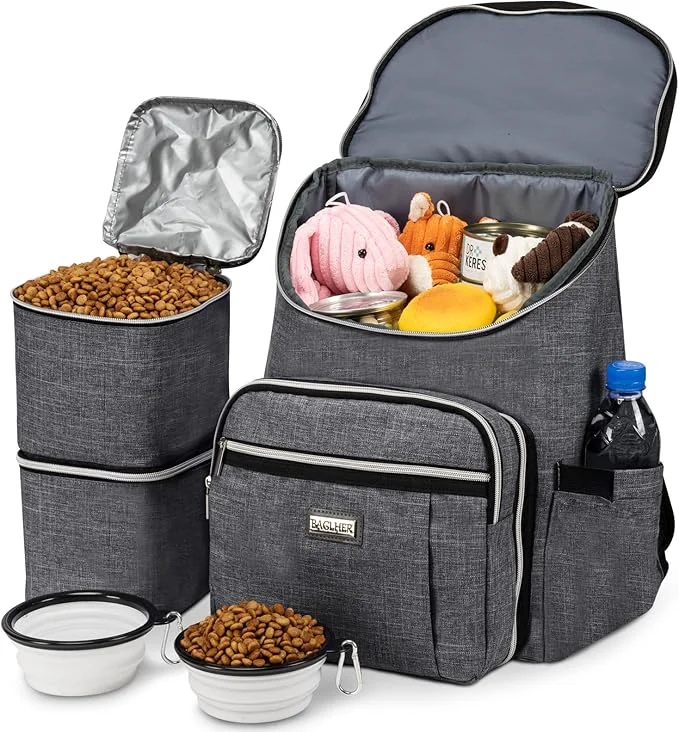 Easy-to-Use BAGLHER Travel Dog Backpack – Detachable Travel Dog Food Container for Pet Supplies Dog Gear Backpack Dog Bag for Traveling with 2 Silicone Collapsible Bowls and 2 Food Baskets GreyAbout ThisOverview Recyclable