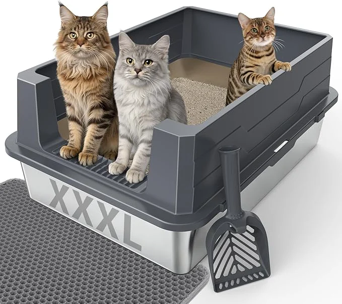 Powerful FURTIME XXXL Extra Large Stainless Steel Litter Box Premium Material