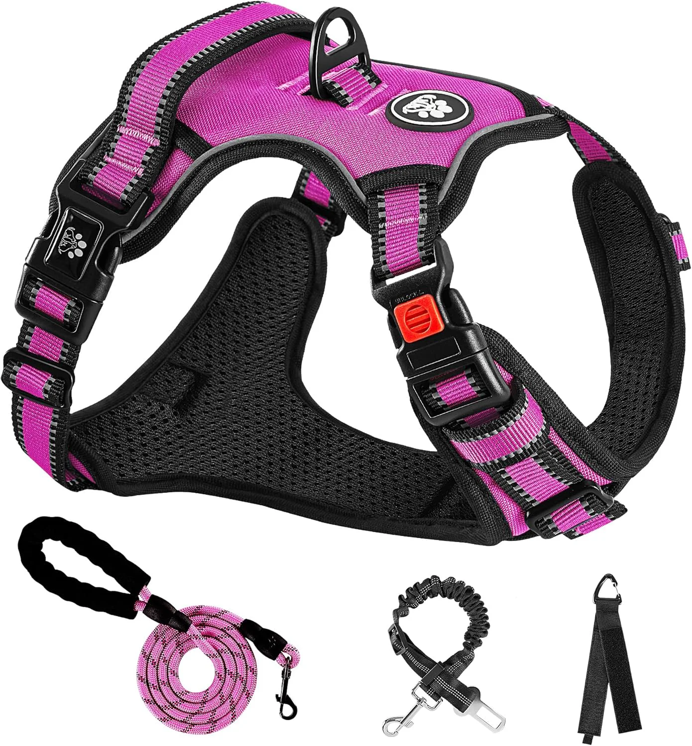 Artisan NESTROAD No Pull Dog Harness Adjustable Oxford Dog Vest Harness with Leash Reflective No-Choke Pet Harness with Easy Control Soft Handle for Small Medium Dogs Medium Fuchsia Pink Elite