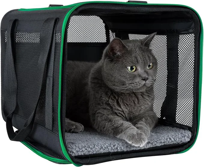 Healthy Quick-in Pet Carrier for Cats. 360° Airy Mesh Windows Let Fur-Kids See You Breath Easy Reduce Travel Anxiety. Rip-Stop Fabric Lockable Zips Hug Securely. Washable Pad. Adjustable Shoulder StrapAbout ThisOverview Certified