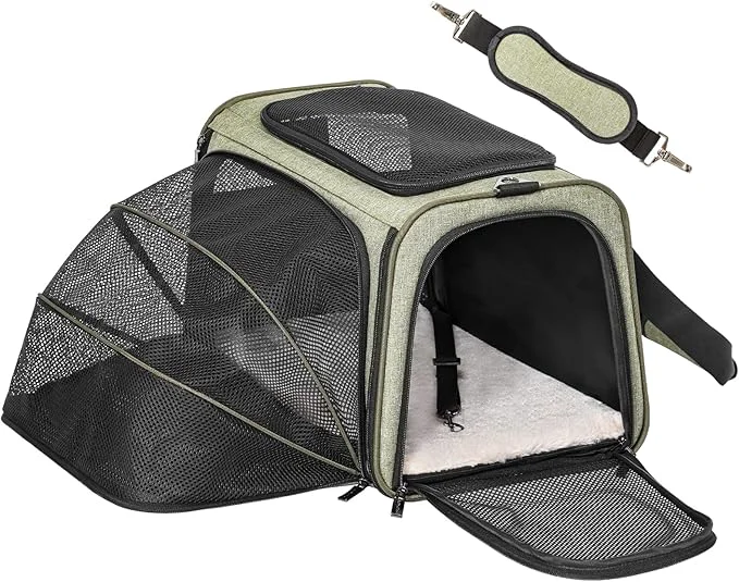 Eco-Friendly Petsfit Expandable Airline- Pet Carrier – Soft-Sided with Washable Plush Mat Locking Zippers Sustainable