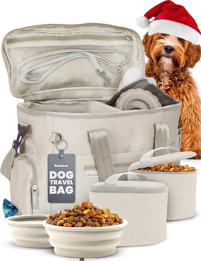 Superior The Doggy Bag™- Dog Travel Bag for Supplies – Gift for Dog Moms Dads Doggy Lovers Pet Owners for Christmas- Includes 2 BPA- Travel Bowls and 2 Food Containers BeigeAbout ThisOverview Powerful
