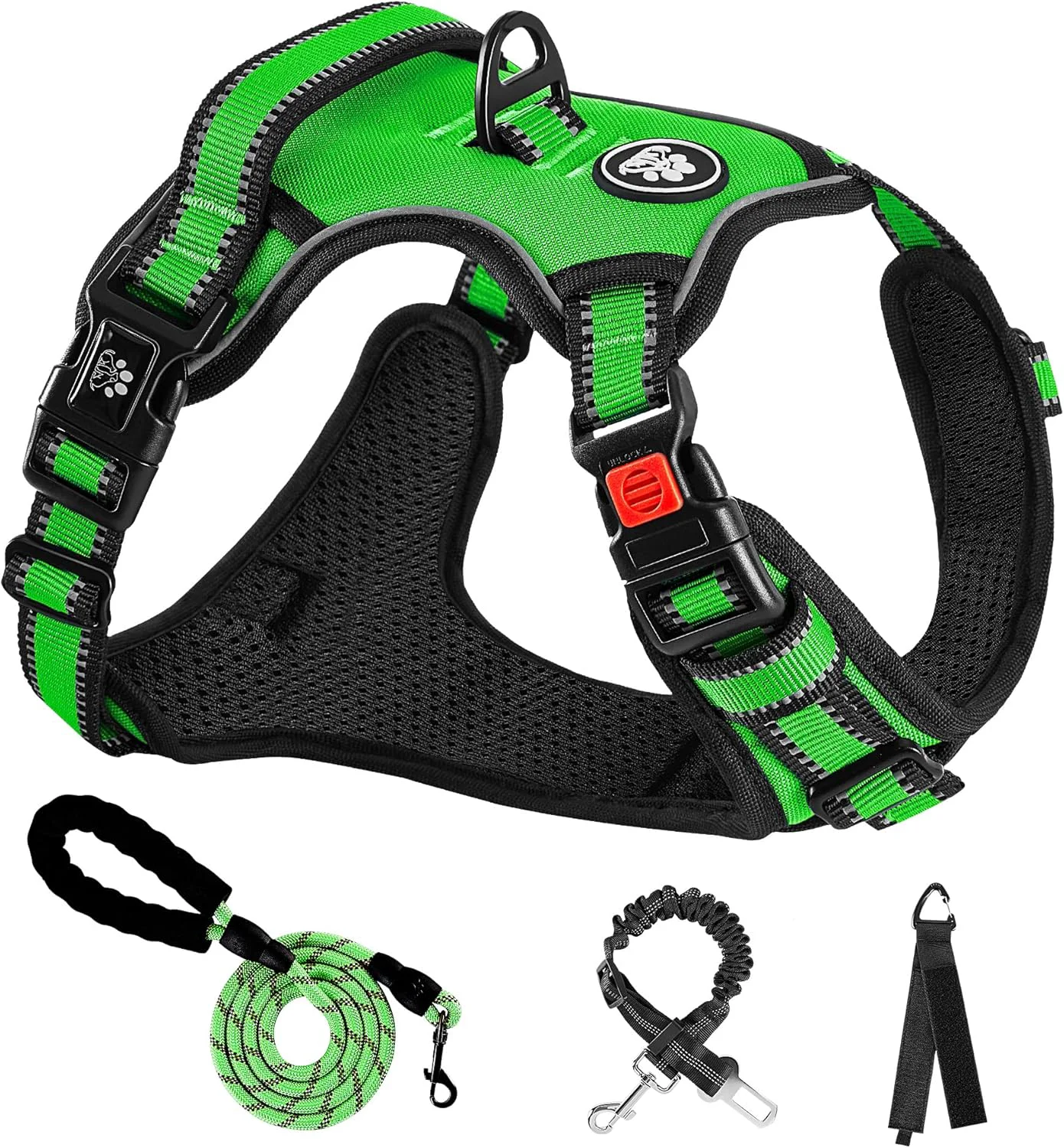 Consistent NESTROAD Dog Harness Adjustable Oxford Harness with Leash Reflective No-Choke Pet Vest with Easy Control Handle M Fluorescent Green Breathable
