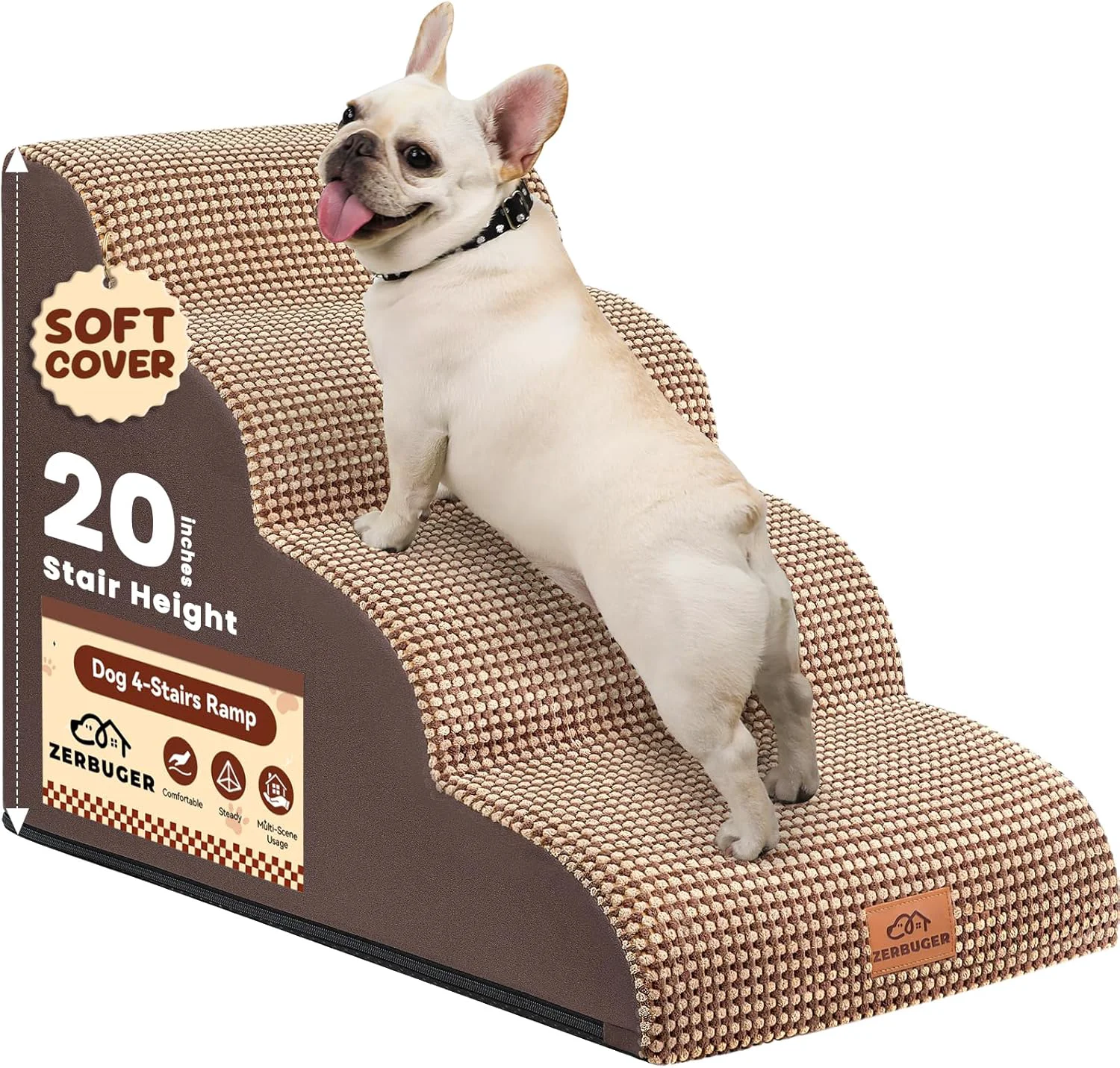 Environmentally Friendly Dog Ramp and Stair for Bed 16 H-20 H 3-Step Cat Stair for Sofa and Chair 4-Step Dog Ramp for High Bed and Window Durable Nonslip Fabric Cover for Indoor Coffee-20 H Pet Friendly 4 Prestigious