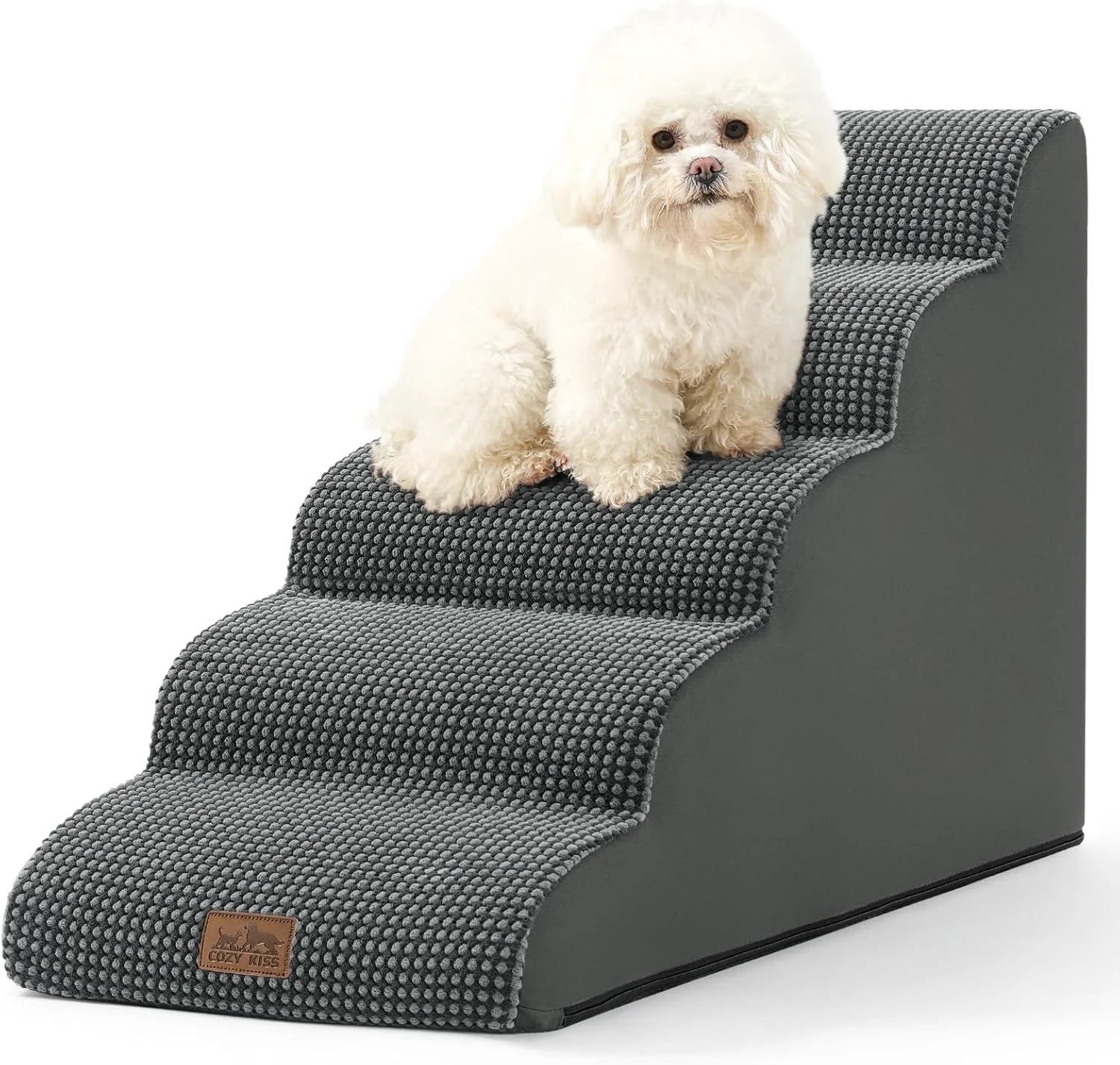 Original Dog Stairs for High Bed 22.6 H Small Dog Step for Puppy Older or Cat Curved Ramp for Car Ladder with High Density Foam Lightweight Durable 15.7x33x22.6 inch 5 Step Dark Grey Breathable