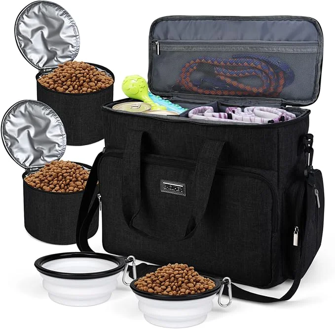 Versatile BAGLHER Dog Travel Bag Airline Pet Tote Organizer with Multi-Function Pockets 2 X Food Storage Containers and 2 X Collapsible Dog Bowls Weekend Pet Travel Set for Dog Cat BlackAbout This Prestigious