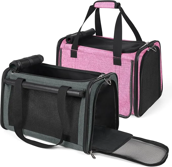 YUDODO 2 Packs 25 lbs Lightproof Soft Sided Cat Carrier for Large Cat Small Dog Airline Travel Puppy Carriers with Side Pockets Reflective Mesh Foldable Portable for Car Grey Green PinkAbout ThisOverview Genuine