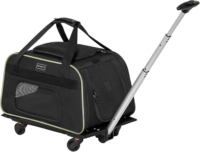 Classic Petsfit Cat Carrier with Wheels Airline Pet Dog Carrier with Wheels for Small Dogs Rolling Cat Carrier for Cats Puppy Stroller Detachable and Foldable Pet Travel Bag Black GreenAbout ThisOverview Fast