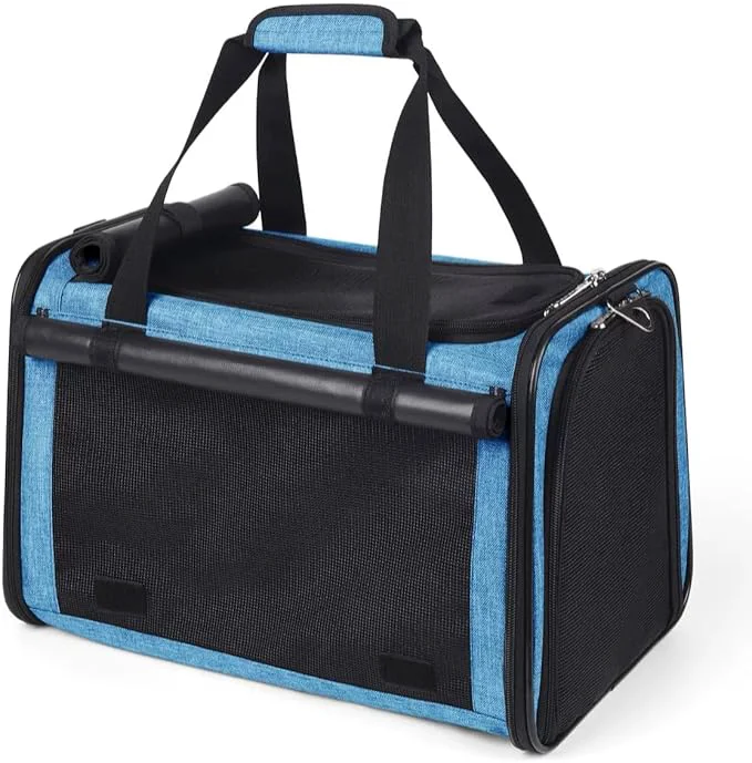 Elite YUDODO 25 lbs Lightproof Airline Cat Small Dog Carrier for Travel Bag Soft Sided Pet Puppy Carriers with Side Pockets Reflective Mesh Foldable Portable for Outdoor Car Large Lake BlueOverview Dependable