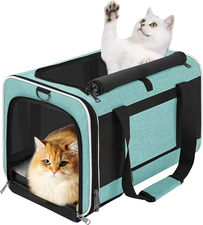 Original Design Soft Cat Carrier Large Cat 20 lbs Kitty Cat Travel Crate for Pet Top Load Small Dog Sturdy Transport Fabric Carry Bag 10 Pounds Yorkie Kennel with Pocket Teal AquaAbout ThisOverview Safe