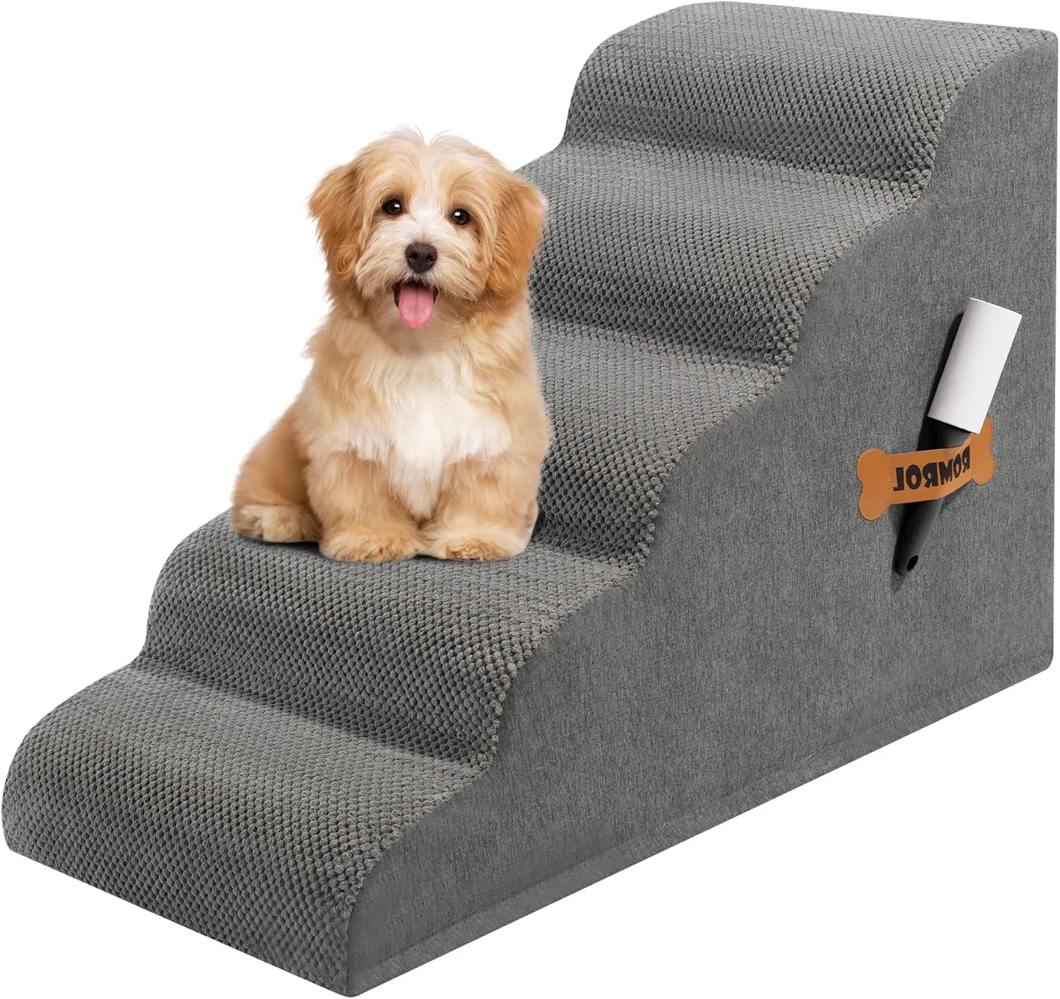 First-Class Romrol Dog Stairs Ramp for High Beds Couches High Density Foam Pet Steps with Durable Non-Slip Waterproof Fabric Cover Dog Stairs for Small Dogs or Cats or Pets 3-Step 15 Inch Grey Versatile