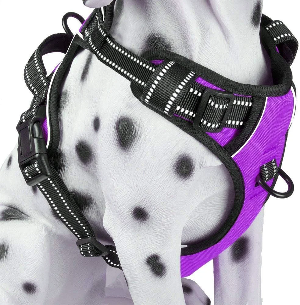 Selected PoyPet No Pull Dog Harness Reflective Comfortable Vest Harness with Front Back 2 Leash Attachments and Easy Control Handle Adjustable Soft Padded Pet Vest for Small to Large Dogs Purple XS Original