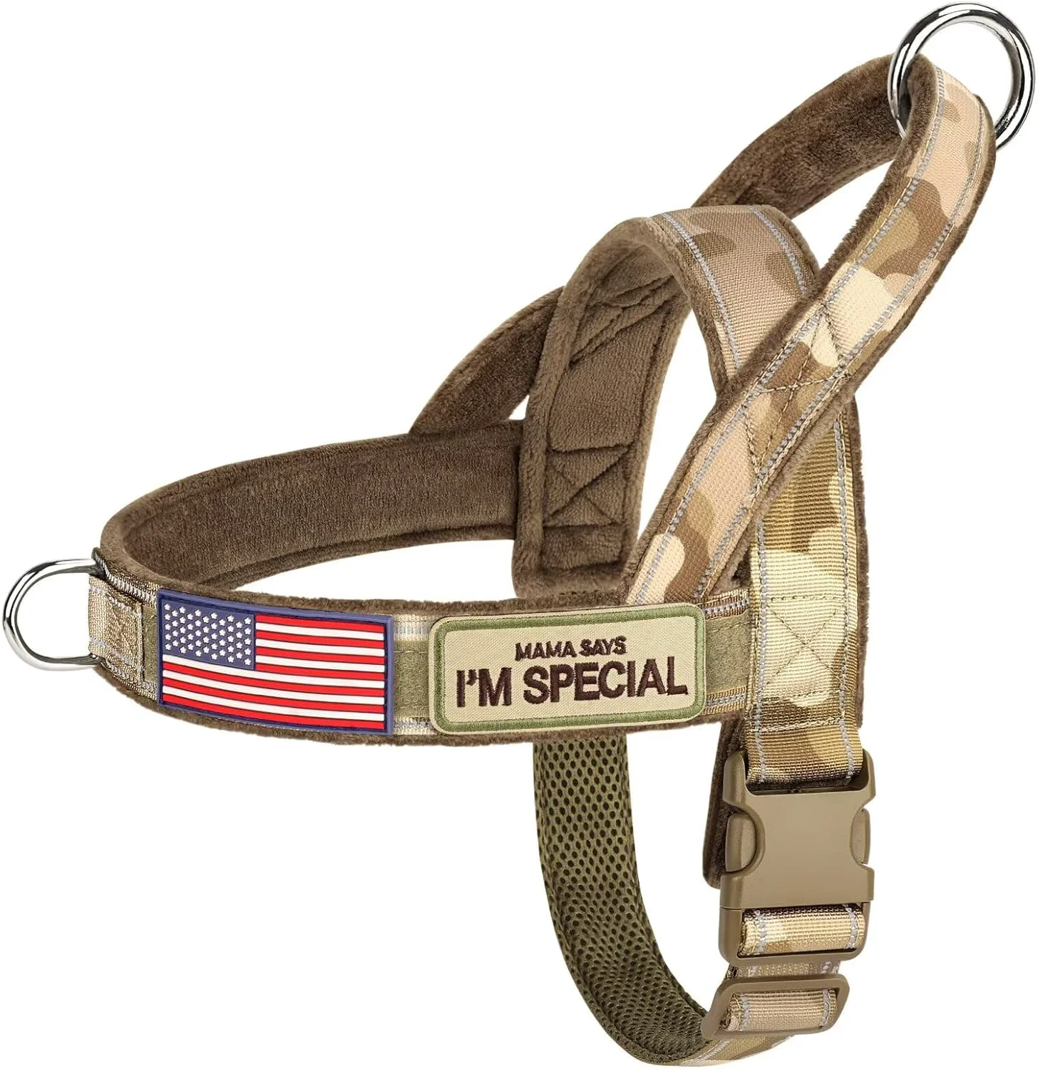 Clean Forestpaw No Pull Dog Harness – Soft Flannel Padded Tactical Dog Vest Harness with Quick Release Buckle Adjustable Reflective Pet Harness for Medium Dogs Walking Training Brown Camouflage M Reusable