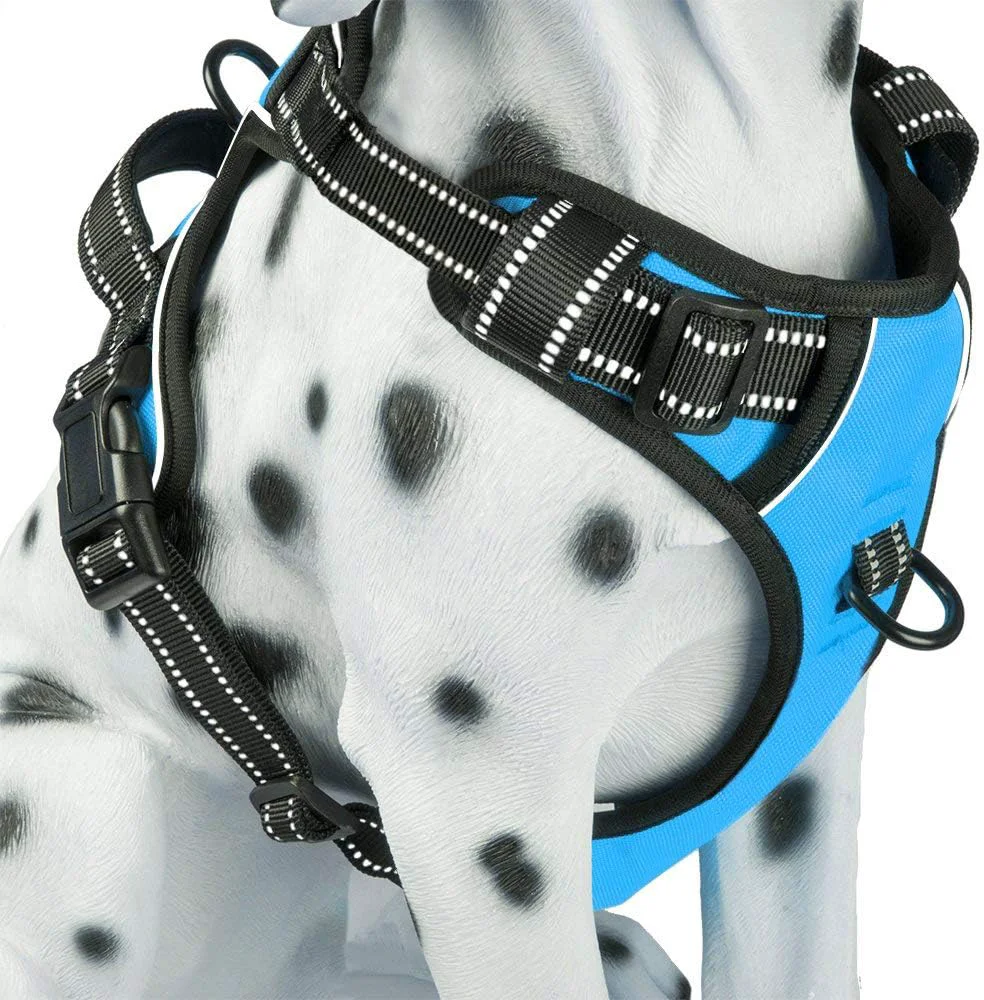 Sustainable PoyPet No Pull Dog Harness Reflective Comfortable Vest Harness with Front Back 2 Leash Attachments and Easy Control Handle Adjustable Soft Padded Pet Vest for Small to Large Dogs Blue XL Powerful