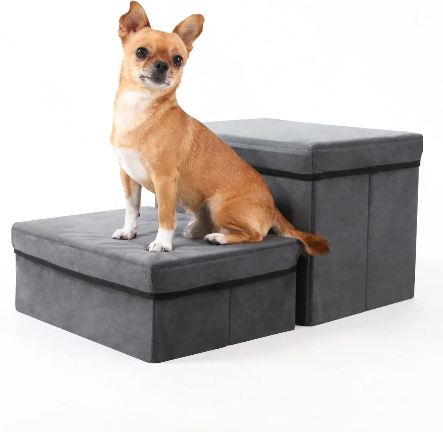Reliable Foldable Dog Stairs Steps 2-Tier Pet Steps Storage and Adjustable Steps for Small Medium Dogs Pet Steps Storage Stepper for High Beds Sofa Pet Dog Cat Comfortable
