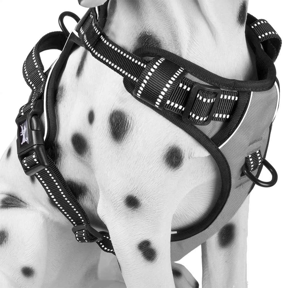 Dependable PoyPet No Pull Dog Harness Reflective Comfortable Vest Harness with Front Back 2 Leash Attachments and Easy Control Handle Adjustable Soft Padded Pet Vest for Small to Large Dogs Gray M Convenient