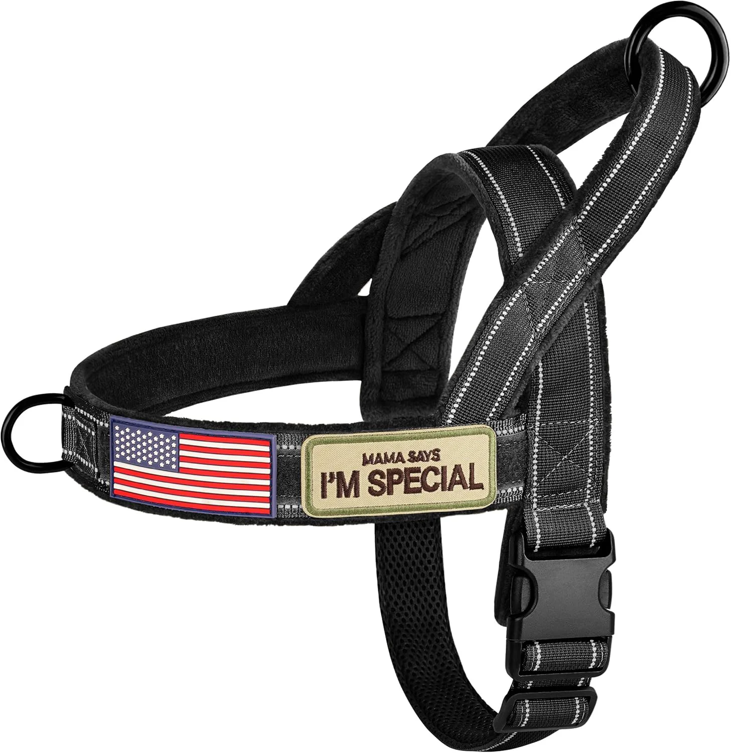 Pure Forestpaw No Pull Dog Harness – Soft Flannel Padded Tactical Dog Vest Harness with Quick Release Buckle Adjustable Reflective Pet Harness for Large Dogs Walking Training Black XL Unique