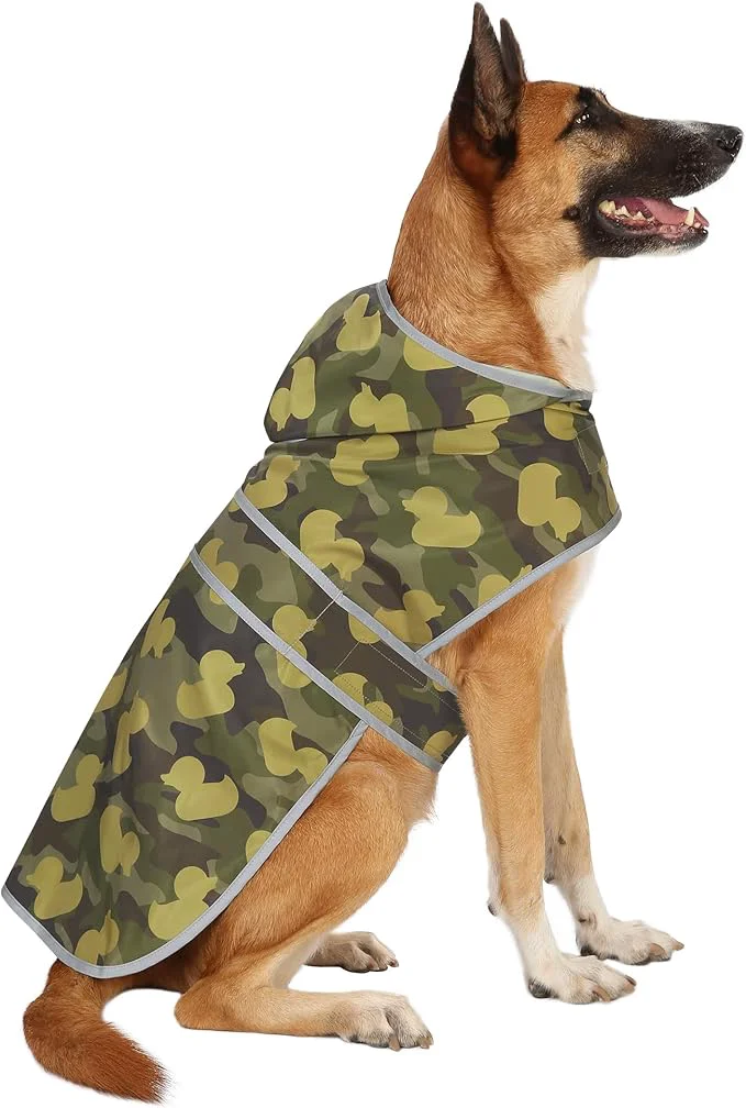 Prestigious Dog Rain Coat for Large Dogs Waterproof Hooded Rain Jacket with Reflective Strips Leash Hole Poncho Adjustable Fit CamoDuck XL About ThisOverview Excellent