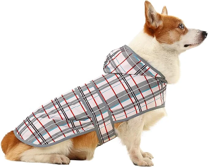 Reliable Dog Raincoat for Medium Dogs Waterproof Hooded Rain Jacket with Reflective Strips Leash Hole Poncho Adjustable Fit Plaid L About ThisOverview Fine