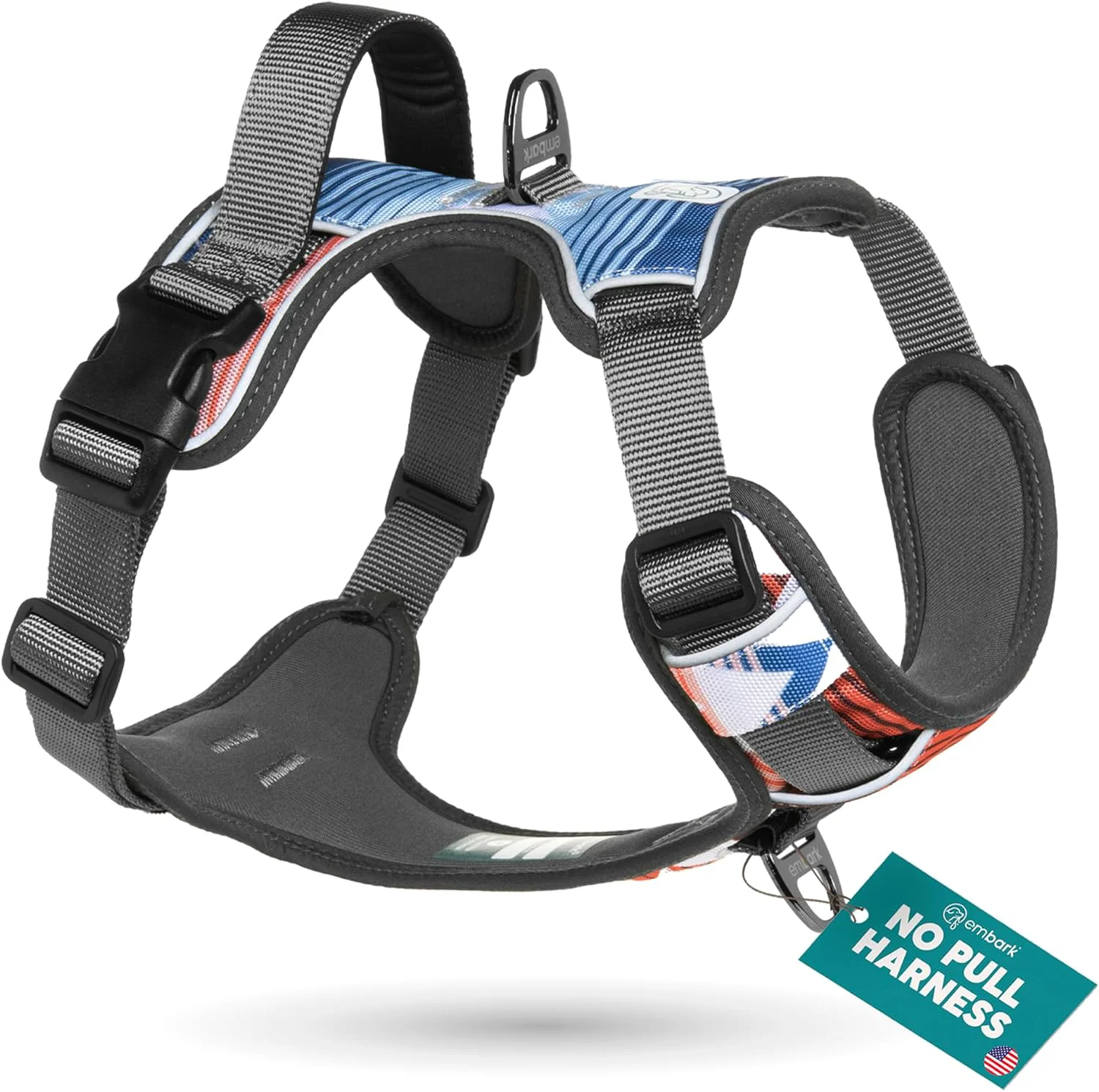 Detailed Embark Adventure Dog Harness Reflective Trim XL Dog Harness for Extra Large Dogs No Pull – Military Grade Nylon 2 Leash Clips Gel Lined Handle. Premium Material