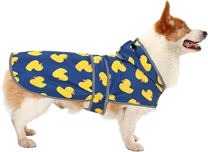 Refined Dog Raincoat for Medium Dogs Waterproof Hooded Rain Jacket with Reflective Strips Leash Hole Poncho Adjustable Fit Duck L About ThisOverview Certified