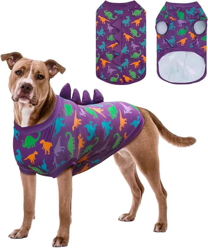 Trendy UPF 50 Sun Protection Dog Shirt – Sleeveless Cooling Vest for Large Dogs Boy Quick-Dry Pet T-Shirt with Funny Dinosaur Horns UV Protective Breathable Dog Clothes U-COSBX01XLAbout ThisOverview Excellent