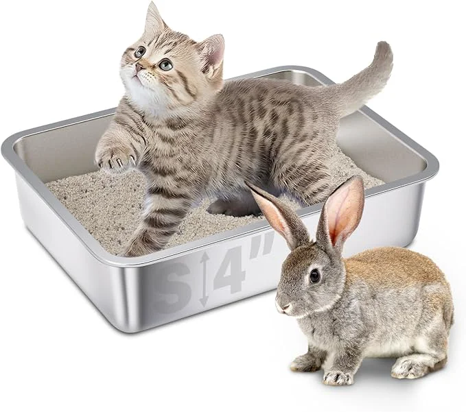 Organic Small Stainless Steel Litter Box 15.7 x11.8 x4 Kitten Litter Box Easy Clean Reliable