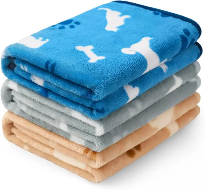 Advanced Luciphia 1 Pack 3 Dog Printed Fleece Pet Blankets Washable，Soft Warm Throw Healthy