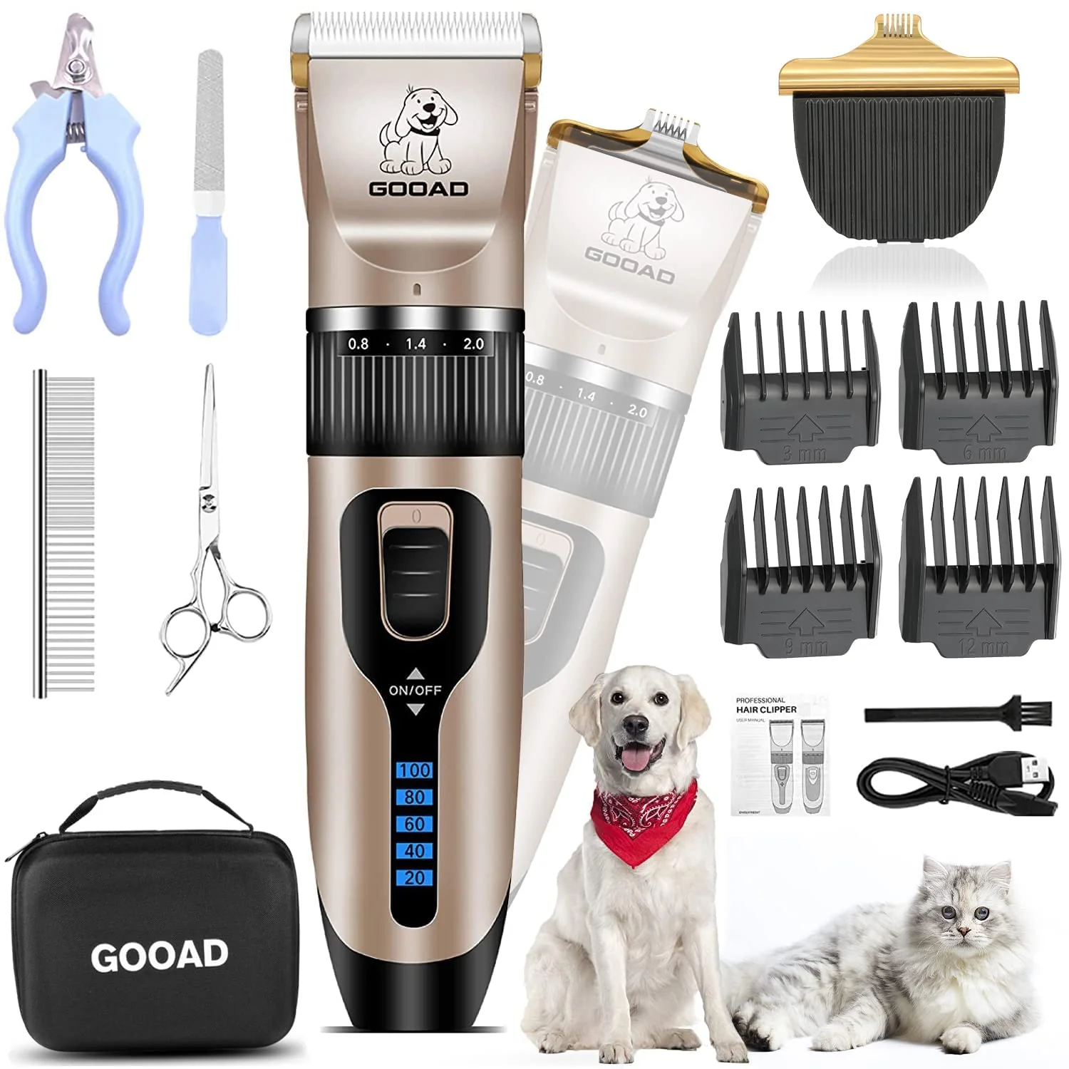 World-Class Gooad Dog Clippers – Low-Noise Cordless Grooming Kit for Thick Coats Consistent
