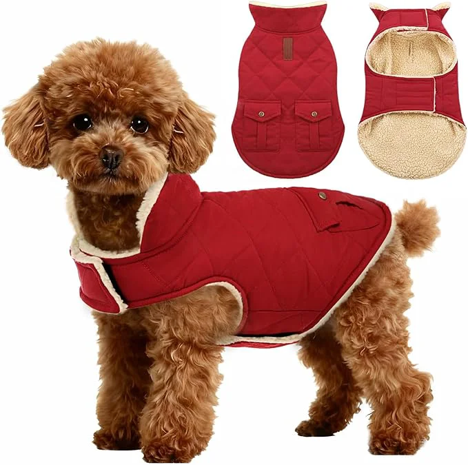 Reusable ASENKU Warm Dog Winter Coat Waterproof Dog Coat for Cold Weather Fleece Dogs Jacket with Ultra Thick Plush Lining Leash Hole Storage Pockets for Medium Dogs Red Medium About ThisOverview Traditional