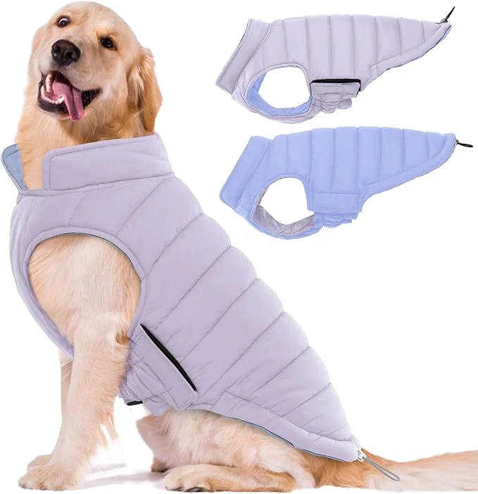 Comfortable Lelepet Reversible Dog Coat Waterproof Dog Jacket Windproof Puffer Vest for Winter Warm Lightweight Coats for Large Dogs Adjustbale Hook Loop Pet Apparel with Leash Hole Boxer Weimaraner 2XLAbout ThisOverview Fast