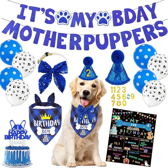 Proven Blue Dog Birthday Party Supplies Pet Birthday Bandanas Boy Doggy Birthdays Hat Refined