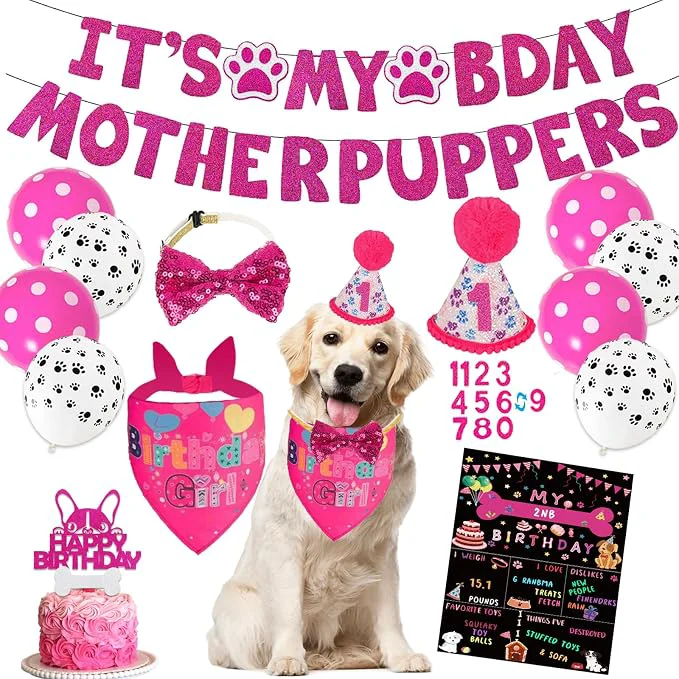 Innovative Hot-Pink Dog Birthday Party Supplies Pet Birthday Bandanas Girl Doggy Birthdays Recyclable