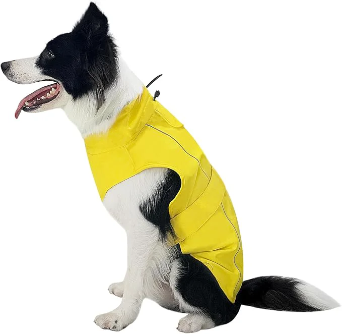 Safe Waterproof Dog Raincoat Adjustable Lightweight Dog Rain Jacket with Reflective Strip Leash Hole for Small Medium Large Dogs Yellow Medium 13-22lb About ThisOverview Original Design