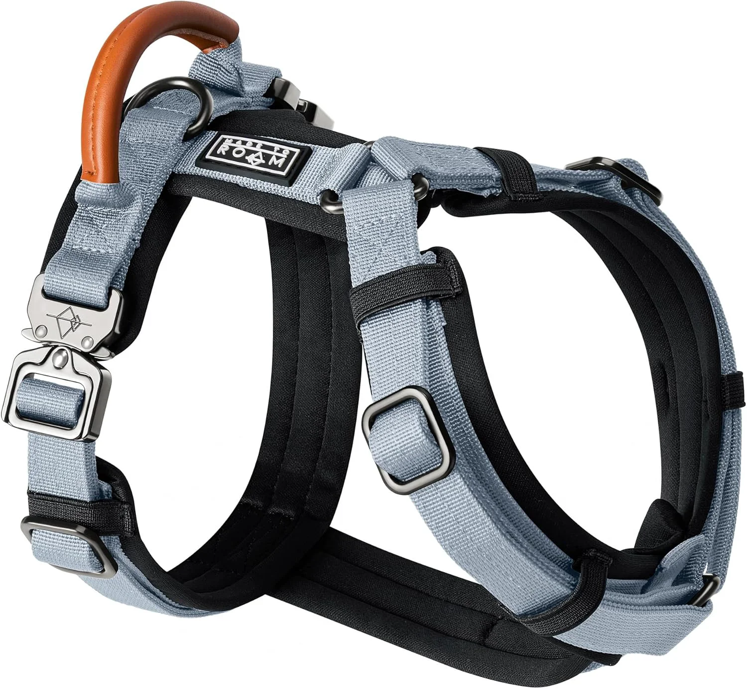 Sophisticated MADE TO ROAM Premium Explorer Harness – Y-Shaped Dog Harness with Adjustable Durable Nylon Soft Padding Metal Buckles and Leather Handle for Small Medium Large Dogs Virginia Mountains Size 4 Genuine