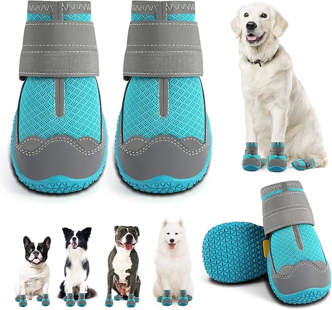 Durable Dog Shoes for Large Dogs Medium Dog Boots Paw Protectors for Hardwood Floors Outdoor Dog Booties for Hot Pavement Winter Snow Hiking Breathable Dog Shoes with Reflective Strips Size 6About ThisOverview Reusable